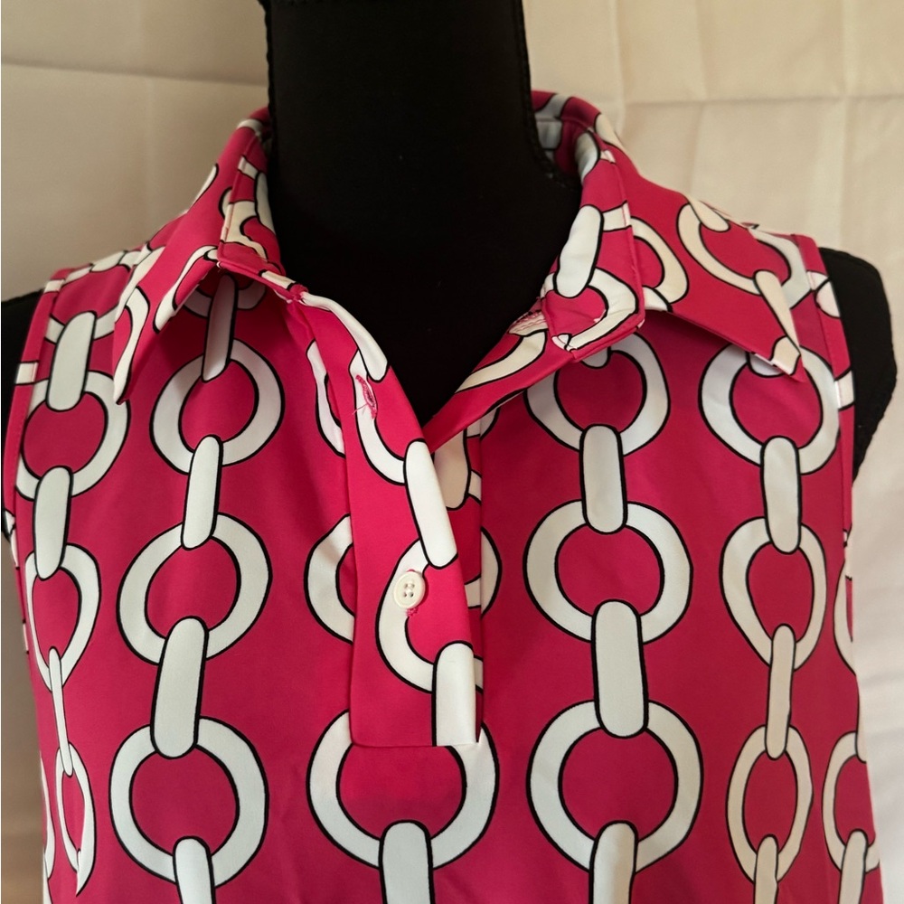 Jude Connally Pink and White Chain Link Sleeveless Shift Dress - Picture 2 of 5